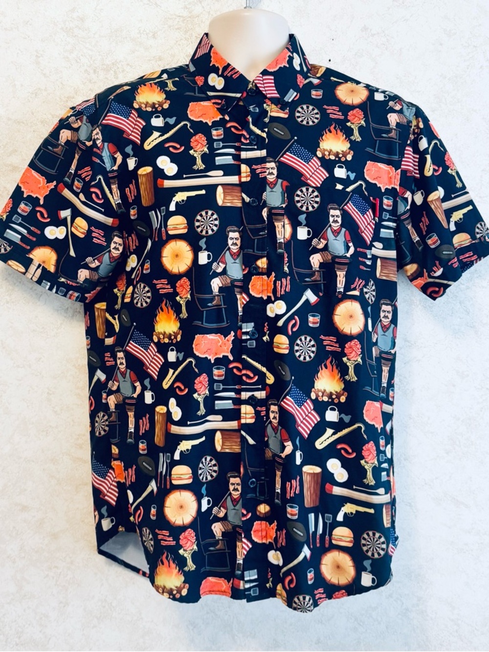 RSVLTS City of Pawnee Parks Rec Ron Swanson Men's Shirt KUNUFLEX Size Medium